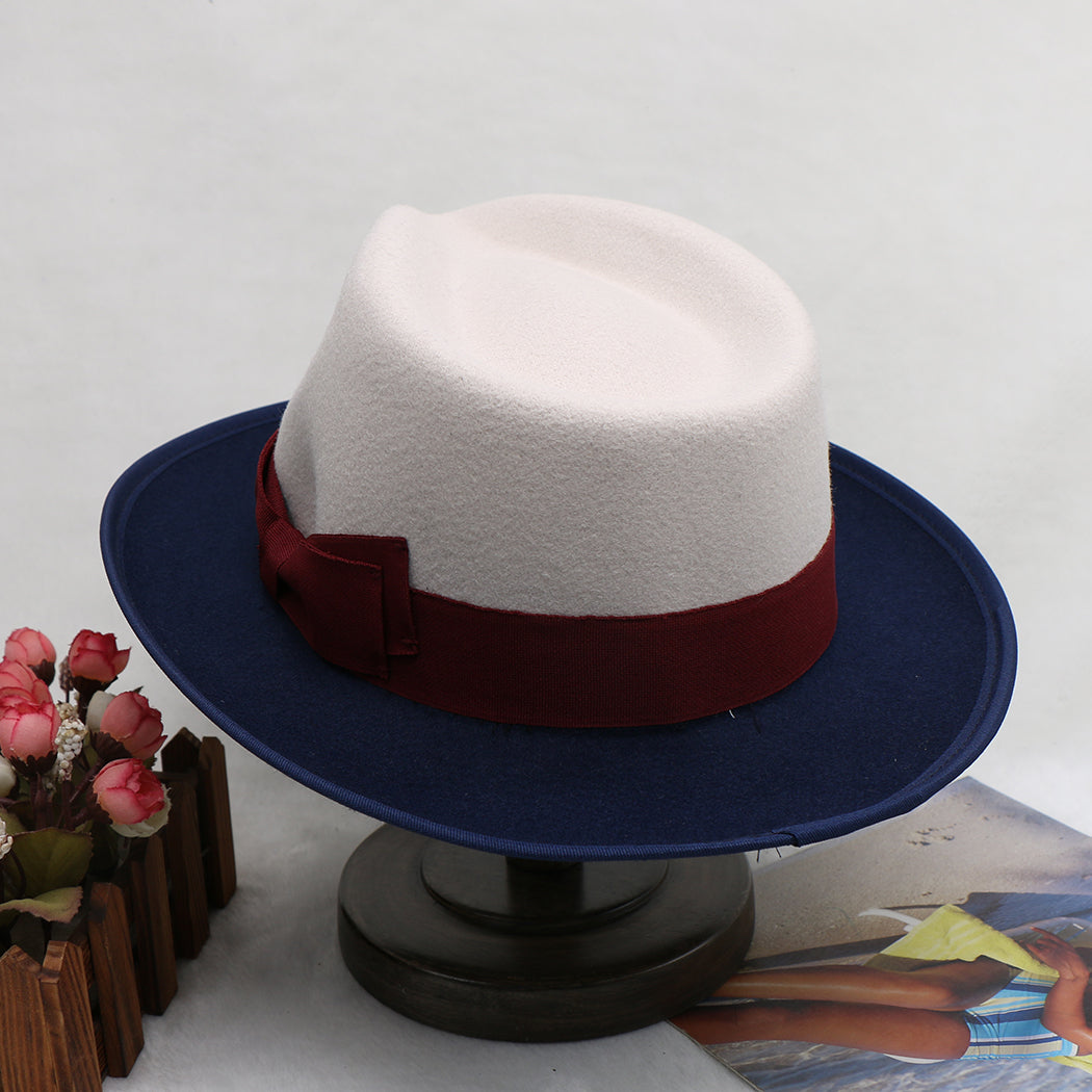 Men’s Felt Fedora Hat Vintage British Style Felt Hat Two-Tone Jazz Cap Fashion Winter Trilby for Men and Women