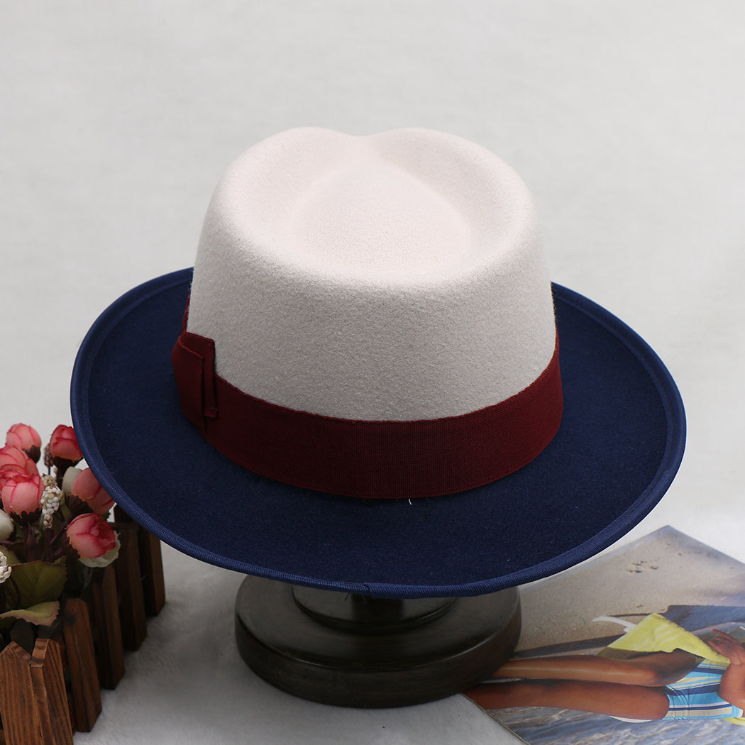 Men’s Felt Fedora Hat Vintage British Style Felt Hat Two-Tone Jazz Cap Fashion Winter Trilby for Men and Women