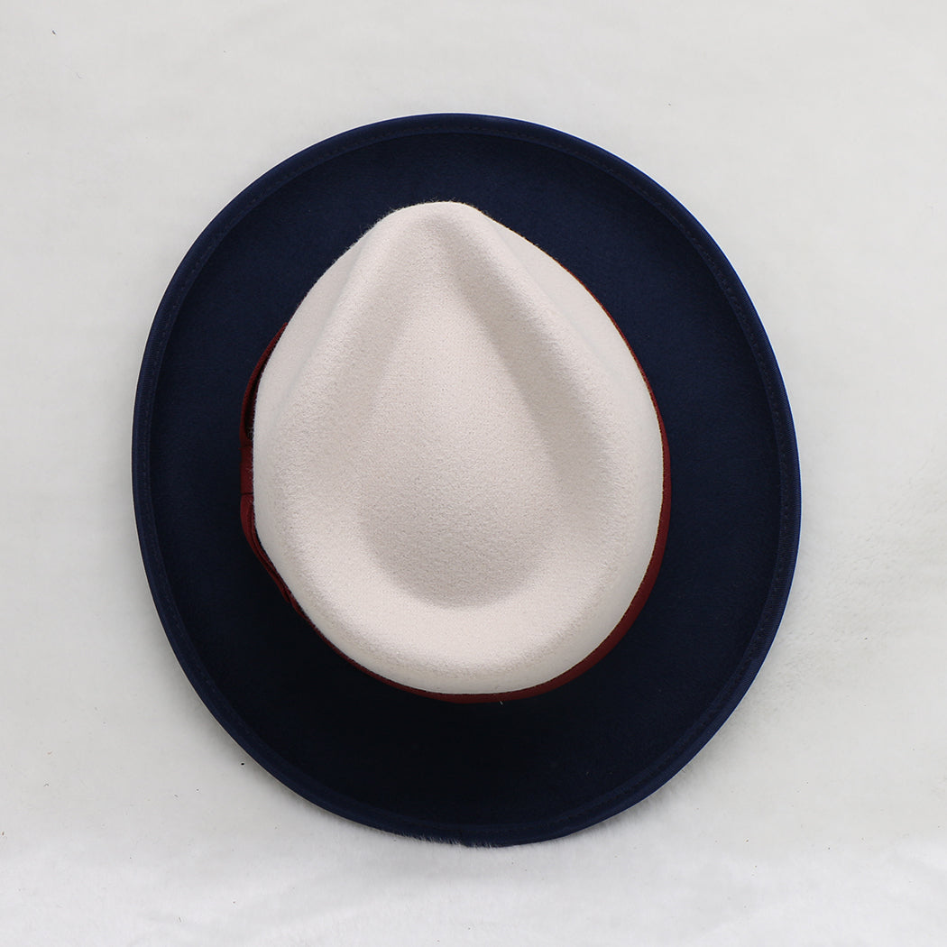 Men’s Felt Fedora Hat Vintage British Style Felt Hat Two-Tone Jazz Cap Fashion Winter Trilby for Men and Women