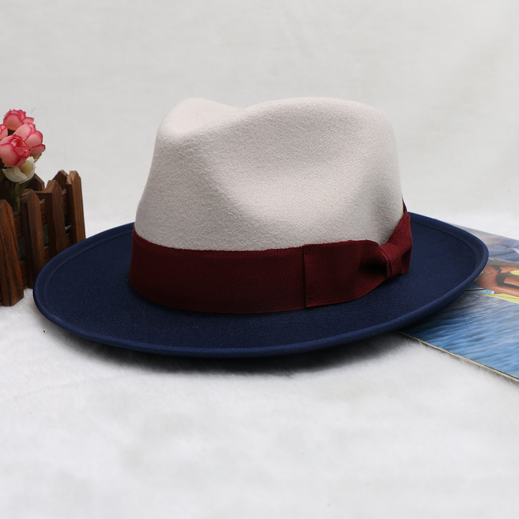 Men’s Felt Fedora Hat Vintage British Style Felt Hat Two-Tone Jazz Cap Fashion Winter Trilby for Men and Women