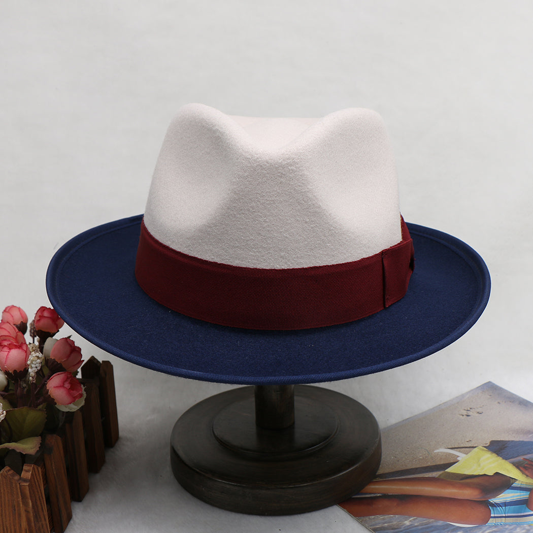 Men’s Felt Fedora Hat Vintage British Style Felt Hat Two-Tone Jazz Cap Fashion Winter Trilby for Men and Women