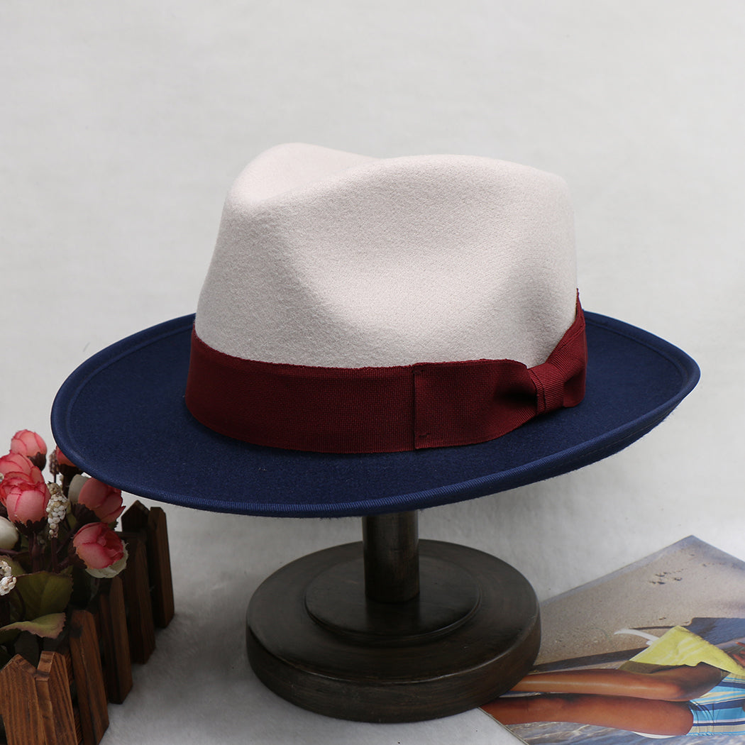 Men’s Felt Fedora Hat Vintage British Style Felt Hat Two-Tone Jazz Cap Fashion Winter Trilby for Men and Women