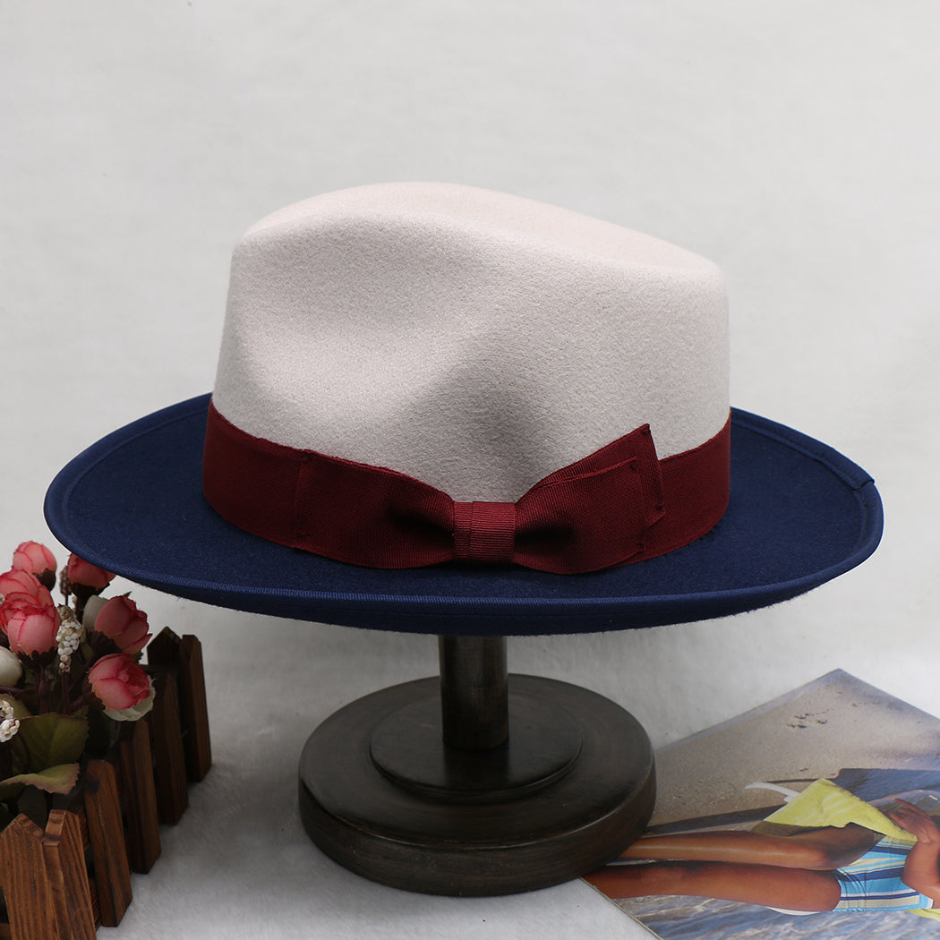 Men’s Felt Fedora Hat Vintage British Style Felt Hat Two-Tone Jazz Cap Fashion Winter Trilby for Men and Women