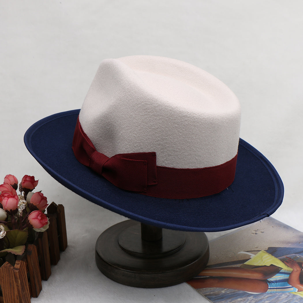 Men’s Felt Fedora Hat Vintage British Style Felt Hat Two-Tone Jazz Cap Fashion Winter Trilby for Men and Women