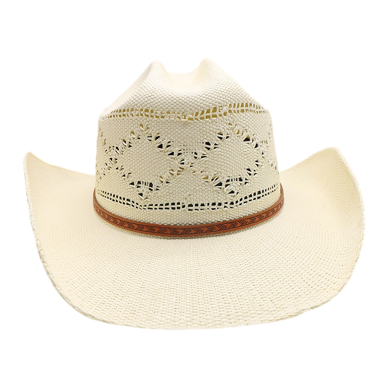 No. 821 Paper Straw Cowboy Hat with Geometric Open Weave