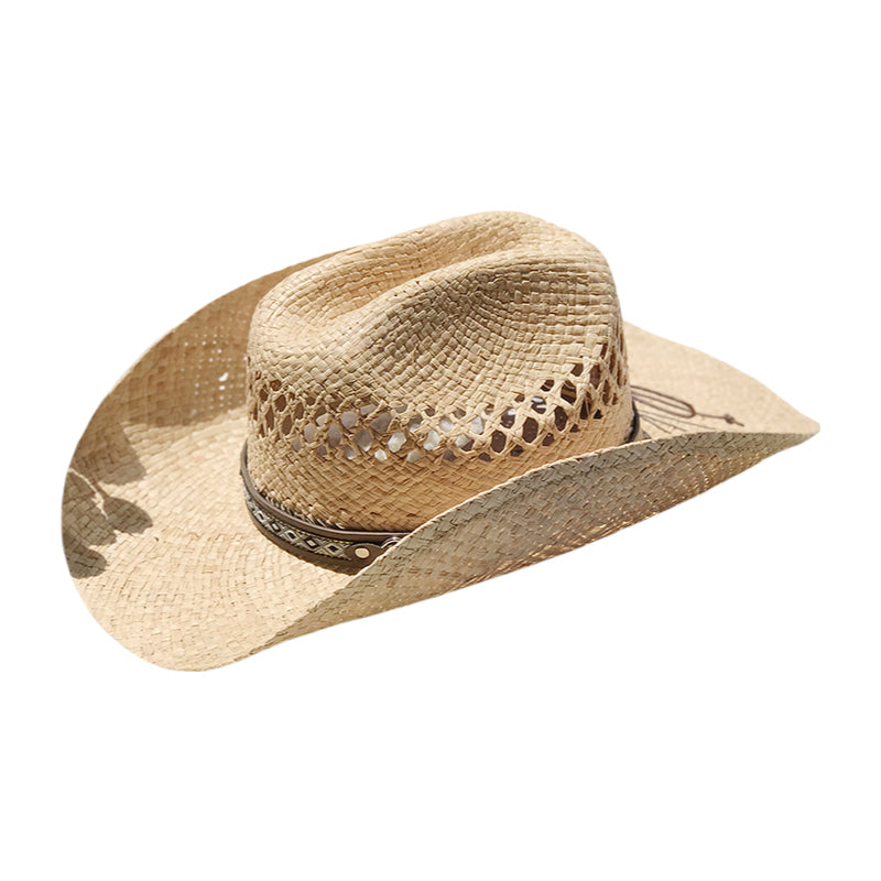 Western Cowboy Hat Raffia Straw Handwoven Roll Brim Sun Hat Outdoor UV Protection Beach Travel Style for Men and Women