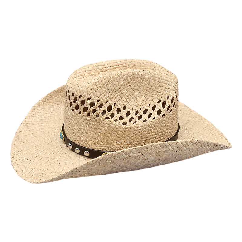 Western Cowboy Hat Raffia Straw Handwoven Roll Brim Sun Hat Outdoor UV Protection Beach Travel Style for Men and Women
