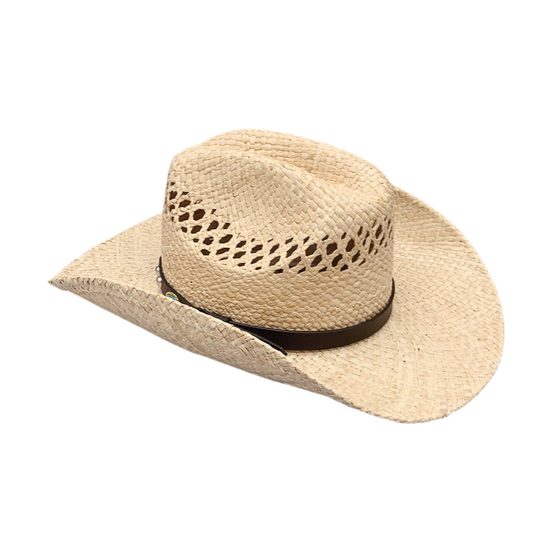 Western Cowboy Hat Raffia Straw Handwoven Roll Brim Sun Hat Outdoor UV Protection Beach Travel Style for Men and Women