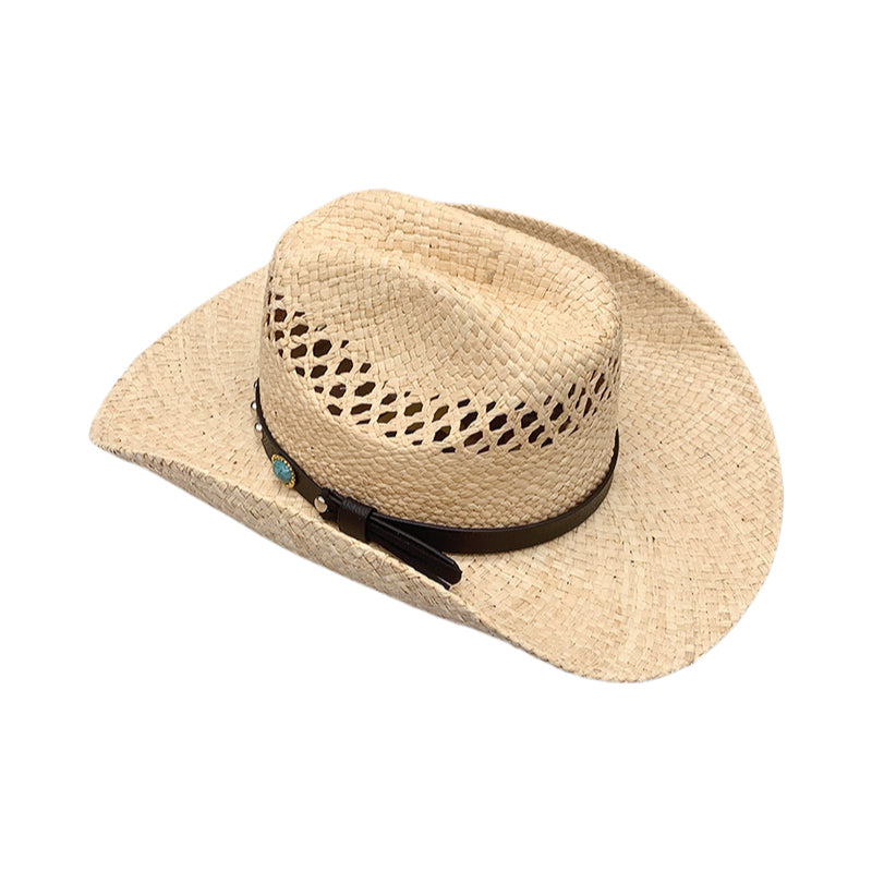 Western Cowboy Hat Raffia Straw Handwoven Roll Brim Sun Hat Outdoor UV Protection Beach Travel Style for Men and Women