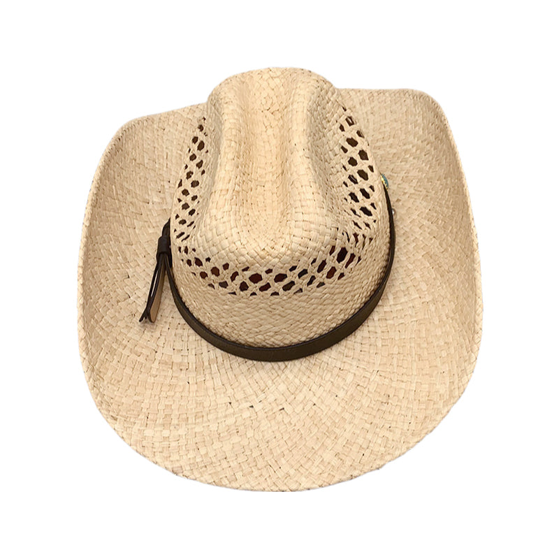Western Cowboy Hat Raffia Straw Handwoven Roll Brim Sun Hat Outdoor UV Protection Beach Travel Style for Men and Women
