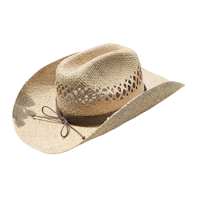 Western Cowboy Hat Raffia Straw Handwoven Roll Brim Sun Hat Outdoor UV Protection Beach Travel Style for Men and Women