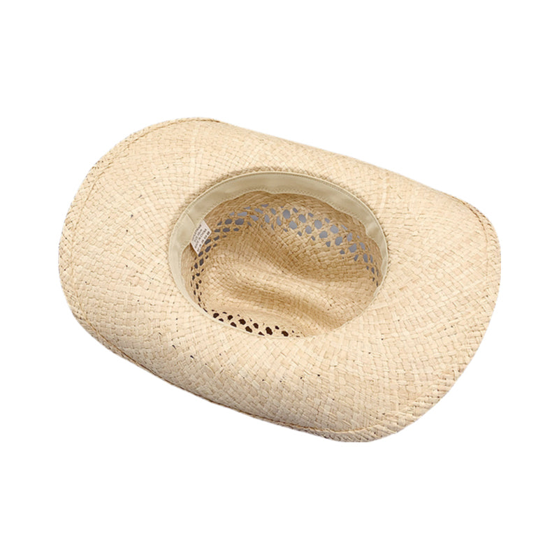 Western Cowboy Hat Raffia Straw Handwoven Roll Brim Sun Hat Outdoor UV Protection Beach Travel Style for Men and Women
