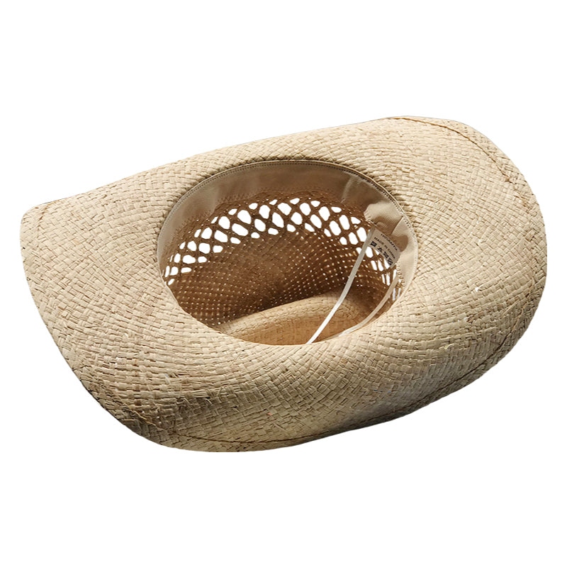 Western Cowboy Hat Raffia Straw Handwoven Roll Brim Sun Hat Outdoor UV Protection Beach Travel Style for Men and Women
