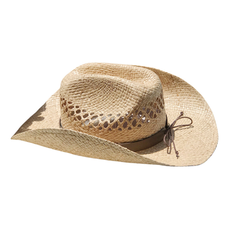 Western Cowboy Hat Raffia Straw Handwoven Roll Brim Sun Hat Outdoor UV Protection Beach Travel Style for Men and Women