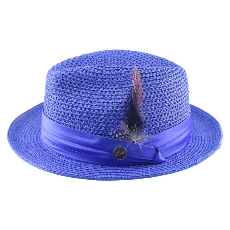 No. 863 Paper Braid Fedora Hat with Feather Accent