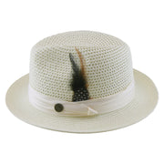 No. 863 Paper Braid Fedora Hat with Feather Accent
