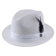 No. 863 Paper Braid Fedora Hat with Feather Accent