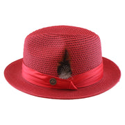 No. 863 Paper Braid Fedora Hat with Feather Accent