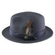No. 863 Paper Braid Fedora Hat with Feather Accent