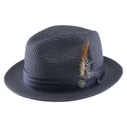 No. 863 Paper Braid Fedora Hat with Feather Accent