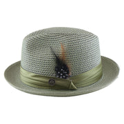 No. 863 Paper Braid Fedora Hat with Feather Accent