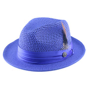 No. 863 Paper Braid Fedora Hat with Feather Accent