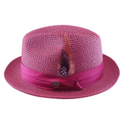 No. 863 Paper Braid Fedora Hat with Feather Accent