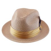 No. 863 Paper Braid Fedora Hat with Feather Accent