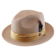 No. 863 Paper Braid Fedora Hat with Feather Accent