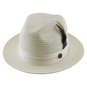 No. 863 Paper Braid Fedora Hat with Feather Accent