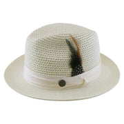 No. 863 Paper Braid Fedora Hat with Feather Accent
