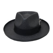 No. 864 Paper Straw Fedora Hat with Feather Accent