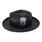 No. 864 Paper Straw Fedora Hat with Feather Accent