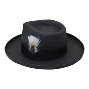 No. 864 Paper Straw Fedora Hat with Feather Accent