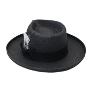 No. 864 Paper Straw Fedora Hat with Feather Accent