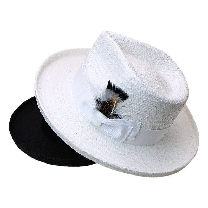 No. 864 Paper Straw Fedora Hat with Feather Accent