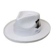 No. 864 Paper Straw Fedora Hat with Feather Accent
