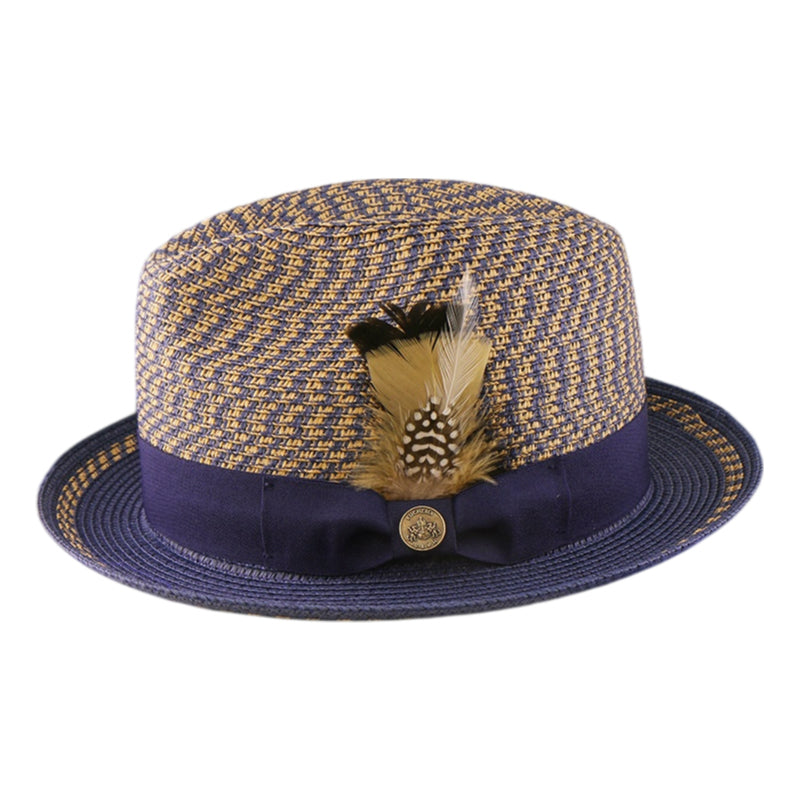 No. 896 Paper Braid Fedora Hat with Feather Accent