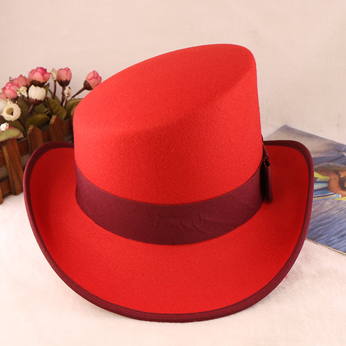Fashion Felt Top Hat with Bow Royal Style Flipped Brim Costume Hat for Stage Performance Men and Women