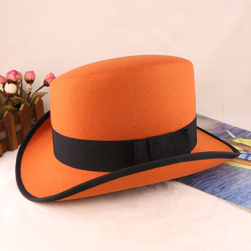 Fashion Felt Top Hat with Bow Royal Style Flipped Brim Costume Hat for Stage Performance Men and Women