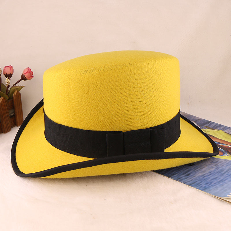 Fashion Felt Top Hat with Bow Royal Style Flipped Brim Costume Hat for Stage Performance Men and Women