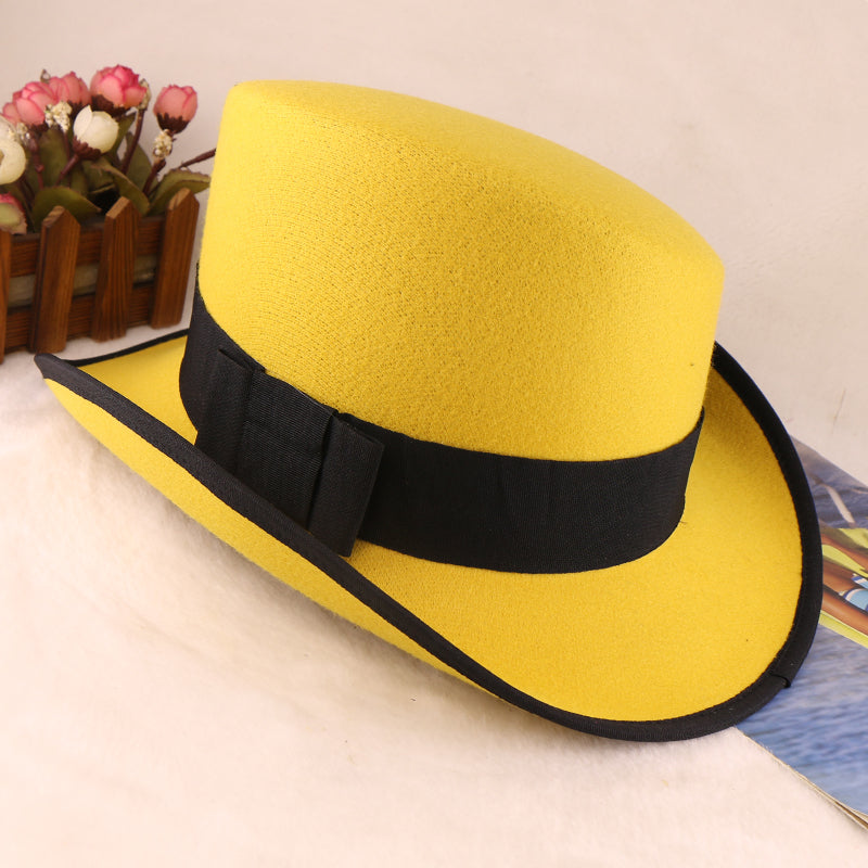 Fashion Felt Top Hat with Bow Royal Style Flipped Brim Costume Hat for Stage Performance Men and Women