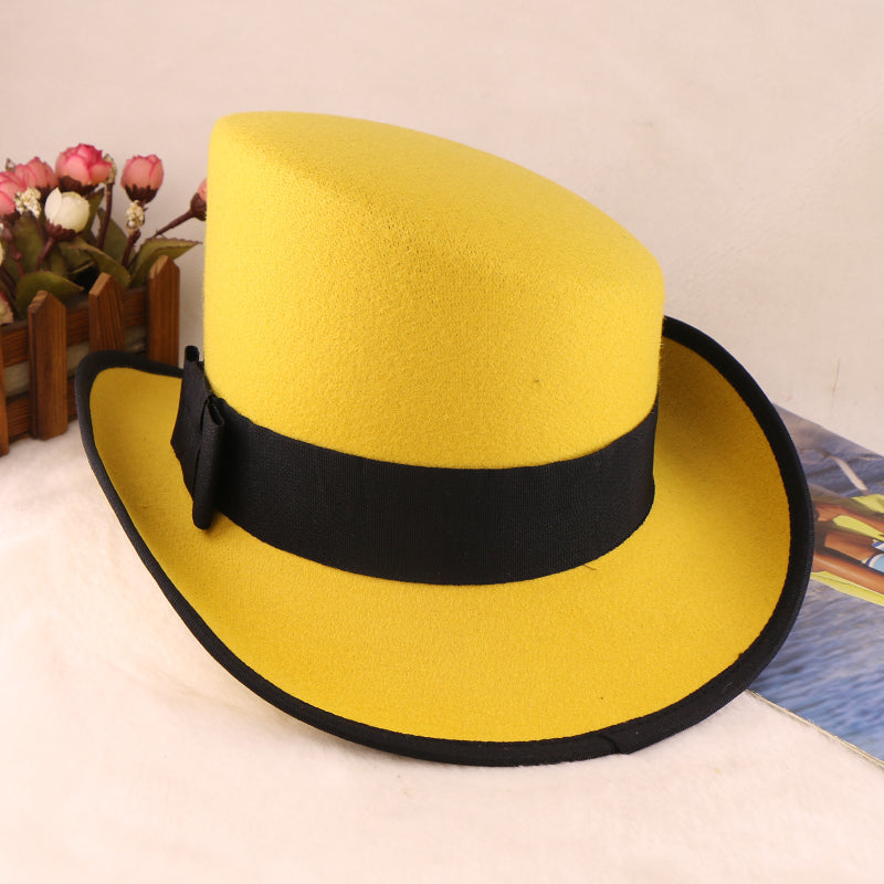 Fashion Felt Top Hat with Bow Royal Style Flipped Brim Costume Hat for Stage Performance Men and Women