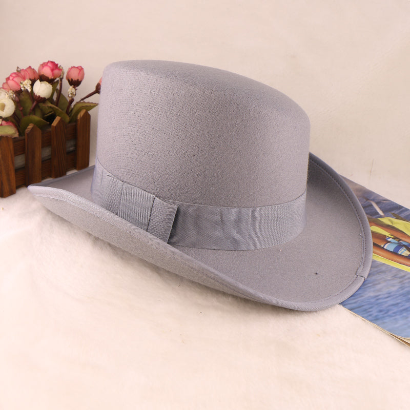 Fashion Felt Top Hat with Bow Royal Style Flipped Brim Costume Hat for Stage Performance Men and Women