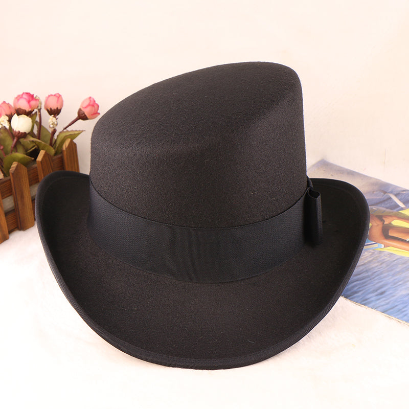 Fashion Felt Top Hat with Bow Royal Style Flipped Brim Costume Hat for Stage Performance Men and Women