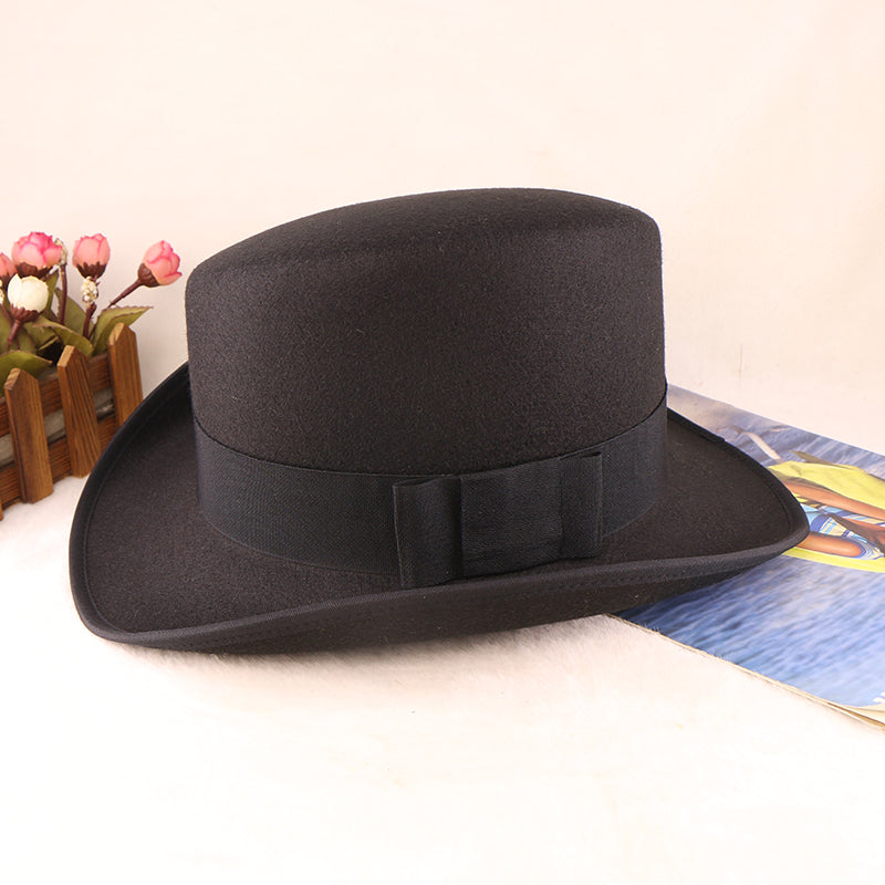 Fashion Felt Top Hat with Bow Royal Style Flipped Brim Costume Hat for Stage Performance Men and Women