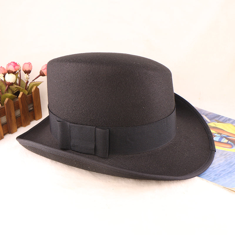 Fashion Felt Top Hat with Bow Royal Style Flipped Brim Costume Hat for Stage Performance Men and Women