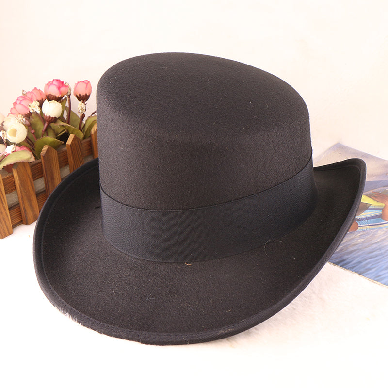 Fashion Felt Top Hat with Bow Royal Style Flipped Brim Costume Hat for Stage Performance Men and Women