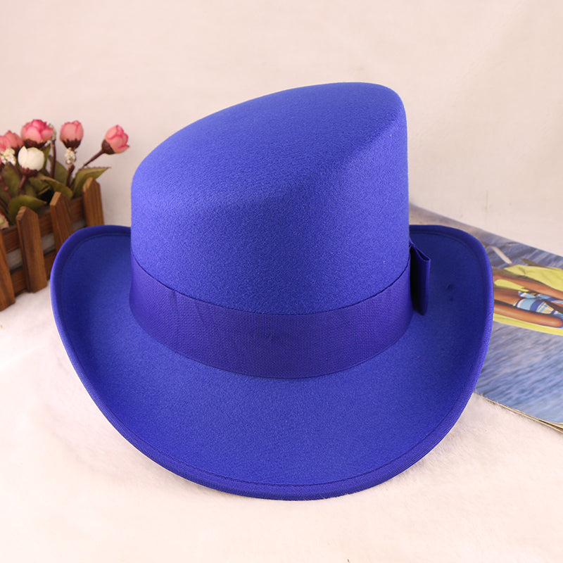 Fashion Felt Top Hat with Bow Royal Style Flipped Brim Costume Hat for Stage Performance Men and Women