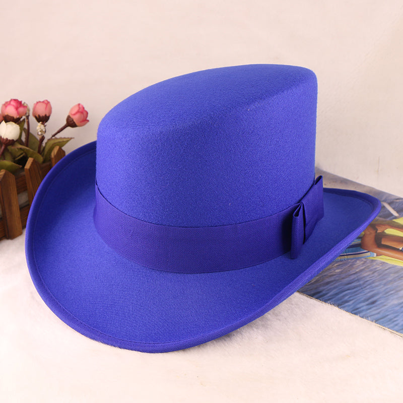 Fashion Felt Top Hat with Bow Royal Style Flipped Brim Costume Hat for Stage Performance Men and Women